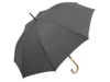 Зонт-трость Okobrella с деревянной ручкой и куполом из переработанного пластика (серый)  (Изображение 1)
