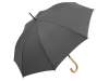 Зонт-трость Okobrella с деревянной ручкой и куполом из переработанного пластика (серый)  (Изображение 1)