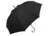 Зонт-трость Okobrella с деревянной ручкой и куполом из переработанного пластика (черный)  (Изображение 1)