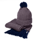Вязаный комплект шарф и шапка &quot;GoSnow&quot;, антрацит c фурнитурой, темно-синий, 70% акрил,30% шерсть
