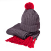 Вязаный комплект шарф и шапка GoSnow, антрацит c фурнитурой, красный, 70% акрил,30% шерсть (Изображение 1)