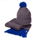 Вязаный комплект шарф и шапка &quot;GoSnow&quot;, антрацит c фурнитурой, синий, 70% акрил,30% шерсть