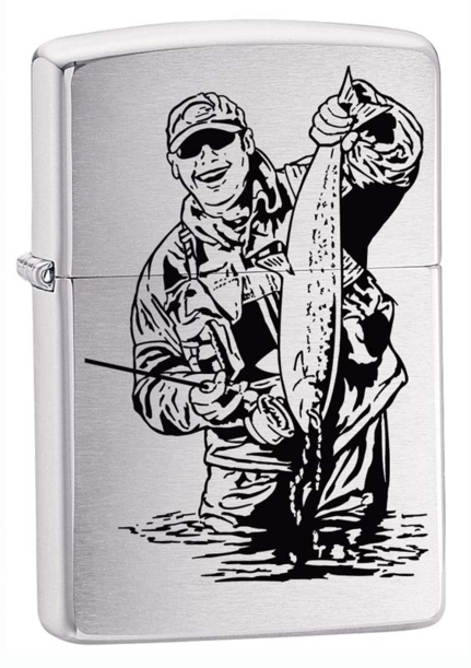 Зажигалка ZIPPO Рыбак, с покрытием Brushed Chrome, латунь/сталь, серебристая, матовая, 38x13x57 мм (Изображение 1)
