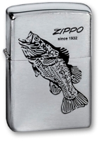 Зажигалка ZIPPO Black Bass, с покрытием Brushed Chrome, латунь/сталь, серебристая, 38x13x57 мм