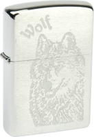 Зажигалка ZIPPO Wolf, с покрытием Brushed Chrome, латунь/сталь, серебристая, матовая, 38x13x57 мм