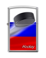 Зажигалка ZIPPO Российский хоккей, с покрытием Brushed Chrome, латунь/сталь, серебристая, 38x13x57 м