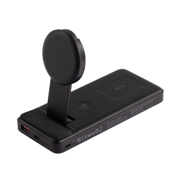 Беспроводная зарядная (20W/15W) станция-пауэрбэнк "Slider" 10000 mAh для смартфонов, наушников, часов, с подвижным зарядным блоком (черный) (Изображение 1)