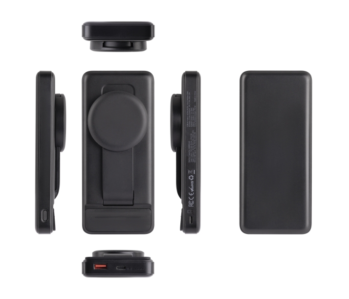 Беспроводная зарядная (20W/15W) станция-пауэрбэнк "Slider" 10000 mAh для смартфонов, наушников, часов, с подвижным зарядным блоком (черный) (Изображение 3)
