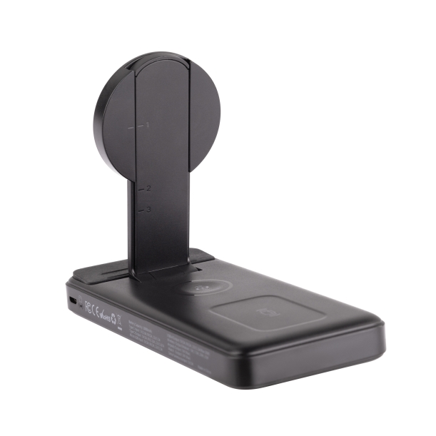 Беспроводная зарядная (20W/15W) станция-пауэрбэнк "Slider" 10000 mAh для смартфонов, наушников, часов, с подвижным зарядным блоком (черный) (Изображение 4)