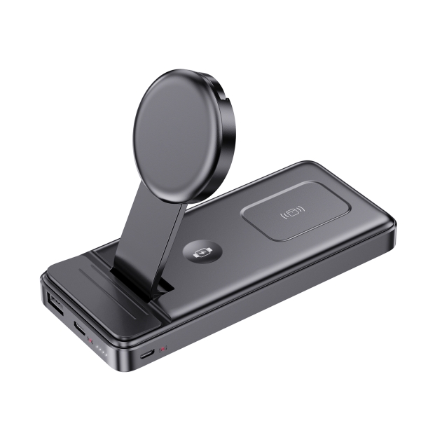 Беспроводная зарядная (20W/15W) станция-пауэрбэнк "Slider" 10000 mAh для смартфонов, наушников, часов, с подвижным зарядным блоком (черный) (Изображение 5)