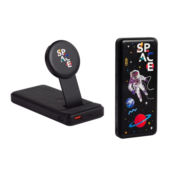 Беспроводная зарядная (20W/15W) станция-пауэрбэнк "Slider" 10000 mAh для смартфонов, наушников, часов, с подвижным зарядным блоком (черный) (Изображение 7)