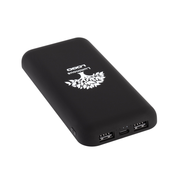 Беспроводное зарядное устройство "Sticky SOFTTOUCH", 10000 mAh с подсветкой логотипа и присосками (черный) (Изображение 3)