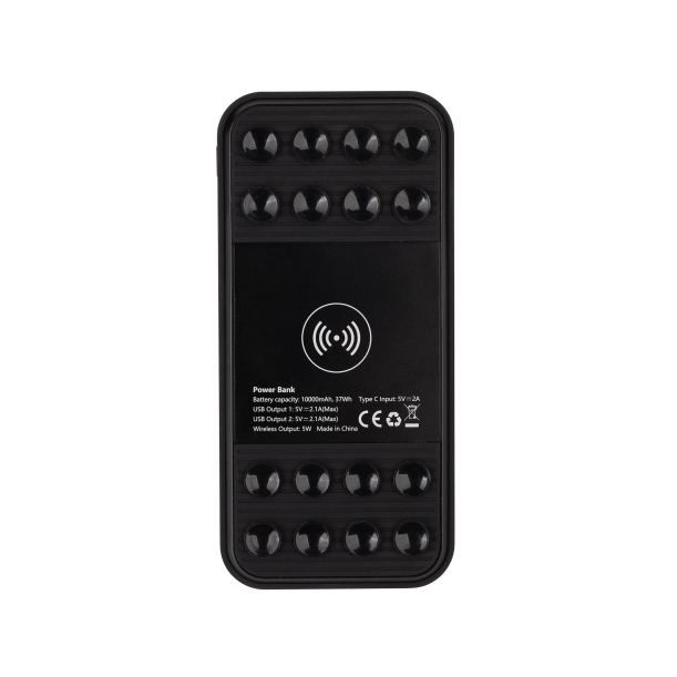 Беспроводное зарядное устройство "Sticky SOFTTOUCH", 10000 mAh с подсветкой логотипа и присосками (черный) (Изображение 4)