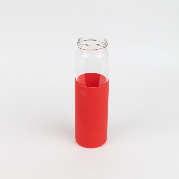 Бутылка стеклянная с силиконовой манжетой и бамбуковой крышкой  Glass , красный (Изображение 3)