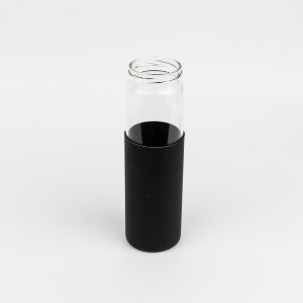Бутылка стеклянная с силиконовой манжетой и бамбуковой крышкой  Glass , черный (Изображение 4)