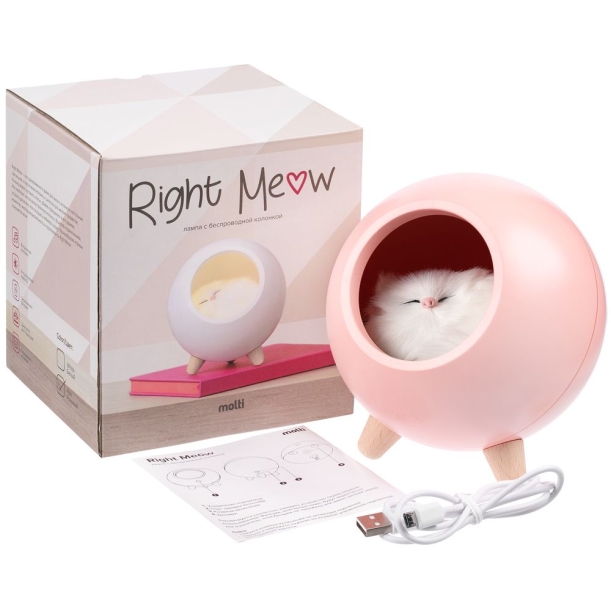 Беспроводная лампа-колонка Right Meow, розовая (Изображение 10)