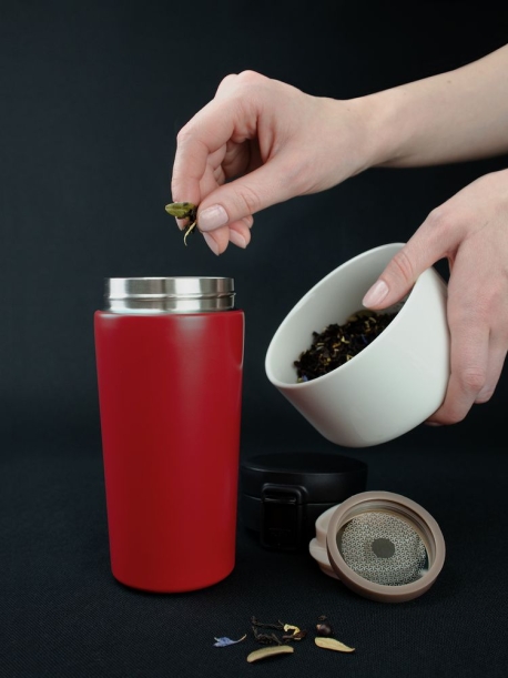 Термостакан с ситечком No Leak Infuser, красный (Изображение 9)