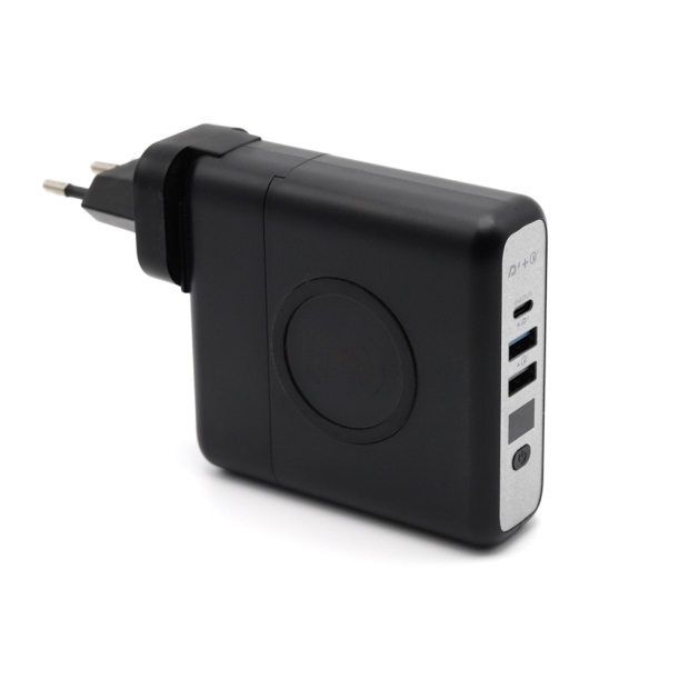 Внешний аккумулятор Gemini с беспроводной зарядкой и сетевым адаптером, 10000 mAh, черный (Изображение 1)