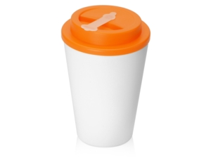 Пластиковый стакан с двойными стенками Take away (оранжевый/белый) 
