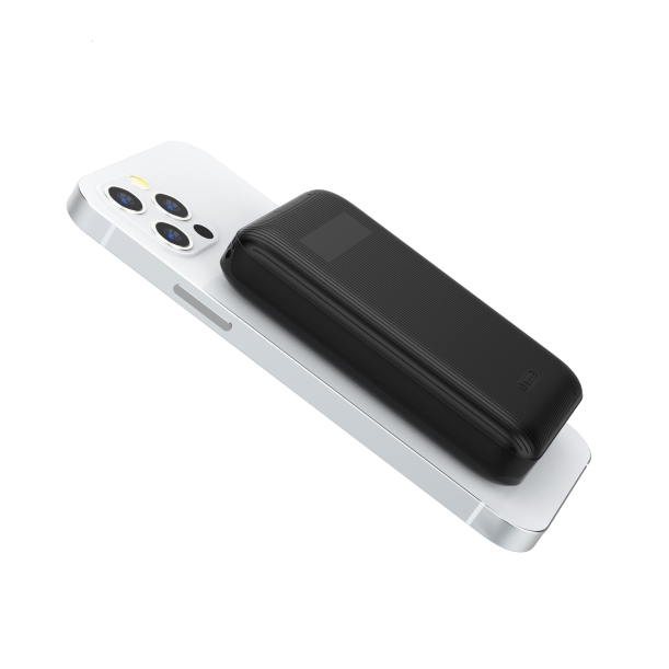 Беспроводное магнитное ЗУ "Forsage SOFTTOUCH", 8000 mAh с быстрой проводной (20W) и беспроводной (15W) зарядкой, покрытие soft touch (черный) (Изображение 4)