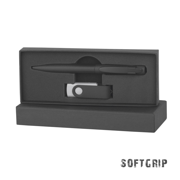 Набор ручка + флеш-карта 16 Гб в футляре, покрытие softgrip (черный) (Изображение 1)