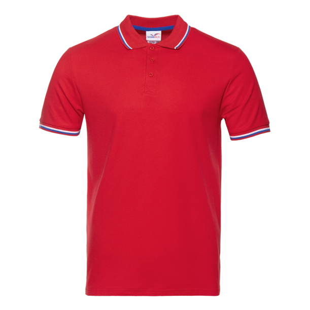 Рубашка поло мужская триколор STAN хлопок/полиэстер 185, 04RUS (Красный) 44/XS (Изображение 1)