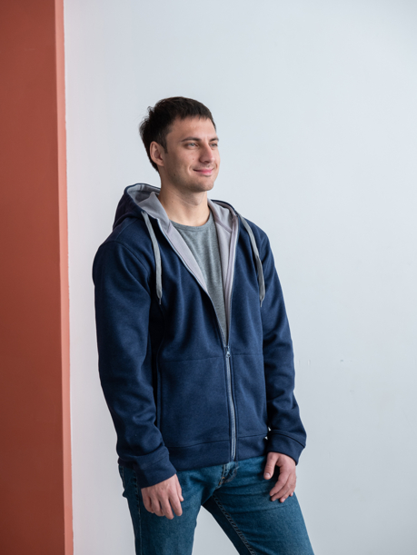 Толстовка мужская STAN с капюшоном на молнии сэндвич 320, 18 (Тёмно-синий меланж) 46/S (Изображение 4)