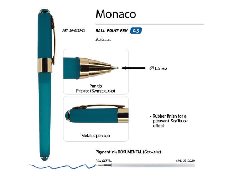 Ручка пластиковая шариковая Monaco (морская волна)  (Изображение 3)