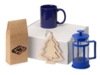 Подарочный набор с чаем, кружкой и френч-прессом Чаепитие (синий/ярко-синий/прозрачный)  (Изображение 1)