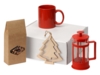 Подарочный набор с чаем, кружкой и френч-прессом Чаепитие (красный/красный/прозрачный)  (Изображение 1)