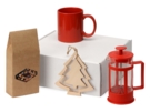 Подарочный набор с чаем, кружкой и френч-прессом Чаепитие (красный/красный/прозрачный) 
