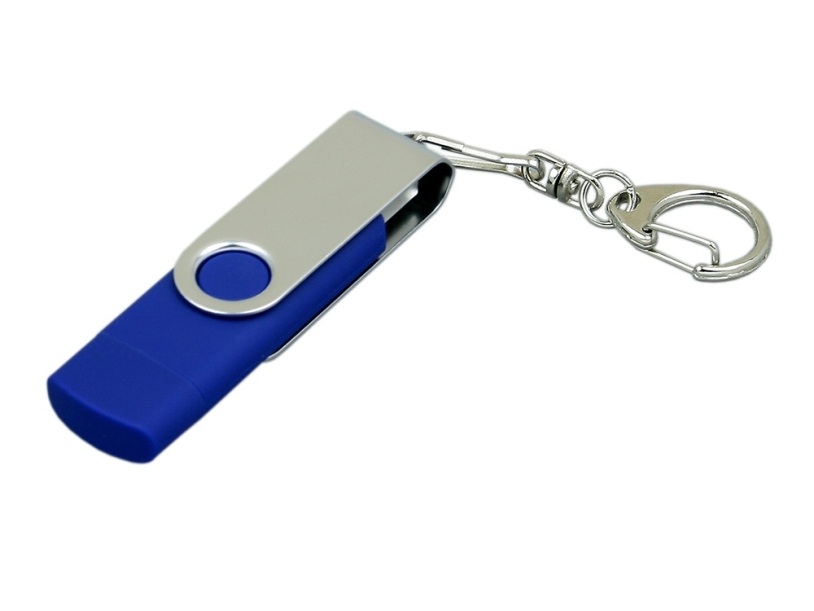 USB 2.0- флешка на 16 Гб с поворотным механизмом и дополнительным разъемом Micro USB (синий/серебристый) 16Gb (Изображение 1)