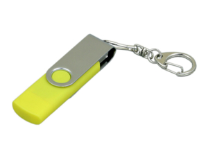 USB 2.0- флешка на 64 Гб с поворотным механизмом и дополнительным разъемом Micro USB (серебристый/желтый) 64Gb