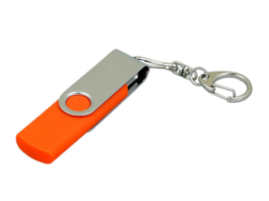 USB 2.0- флешка на 64 Гб с поворотным механизмом и дополнительным разъемом Micro USB (оранжевый/серебристый) 64Gb