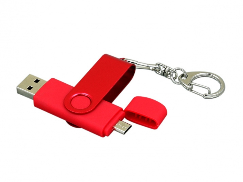 USB 2.0- флешка на 16 Гб с поворотным механизмом и дополнительным разъемом Micro USB (красный) 16Gb (Изображение 2)
