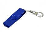 USB 2.0- флешка на 16 Гб с поворотным механизмом и дополнительным разъемом Micro USB (синий) 16Gb