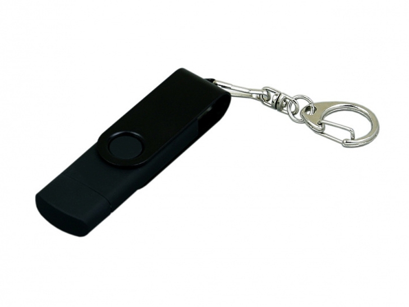USB 2.0- флешка на 16 Гб с поворотным механизмом и дополнительным разъемом Micro USB (черный) 16Gb (Изображение 1)