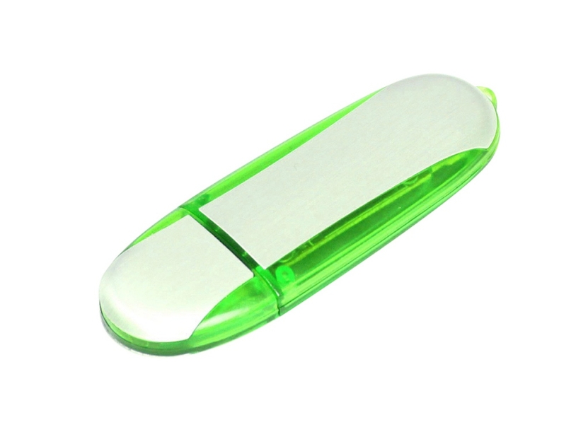 USB 2.0- флешка промо на 16 Гб овальной формы (зеленый/серебристый) 16Gb (Изображение 1)