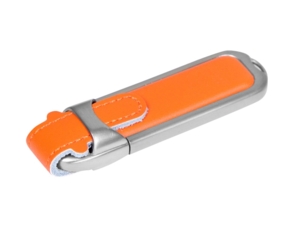 USB 2.0- флешка на 16 Гб с массивным классическим корпусом (оранжевый/серебристый) 16Gb