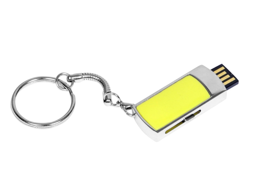 USB 2.0- флешка на 32 Гб с выдвижным механизмом и мини чипом (серебристый/желтый) 32Gb (Изображение 2)