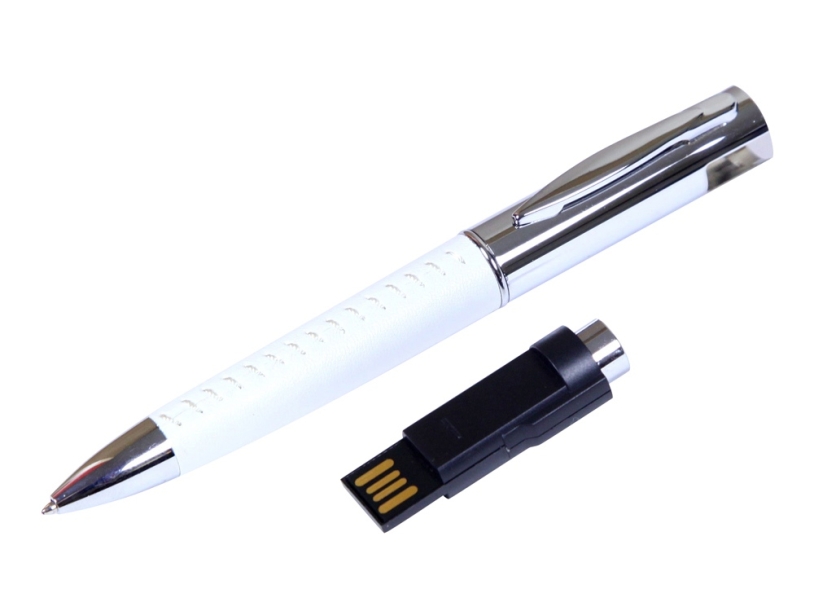 USB 2.0- флешка на 64 Гб в виде ручки с мини чипом (серебристый/белый) 64Gb (Изображение 2)