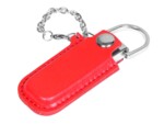 USB 2.0- флешка на 16 Гб в массивном корпусе с кожаным чехлом (красный/серебристый) 16Gb