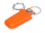 USB 2.0- флешка на 16 Гб в массивном корпусе с кожаным чехлом (оранжевый/серебристый) 16Gb