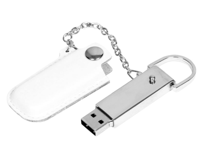 USB 2.0- флешка на 8 Гб в массивном корпусе с кожаным чехлом (серебристый/белый) 8Gb (Изображение 2)