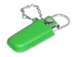 USB 2.0- флешка на 64 Гб в массивном корпусе с кожаным чехлом (зеленый/серебристый) 64Gb