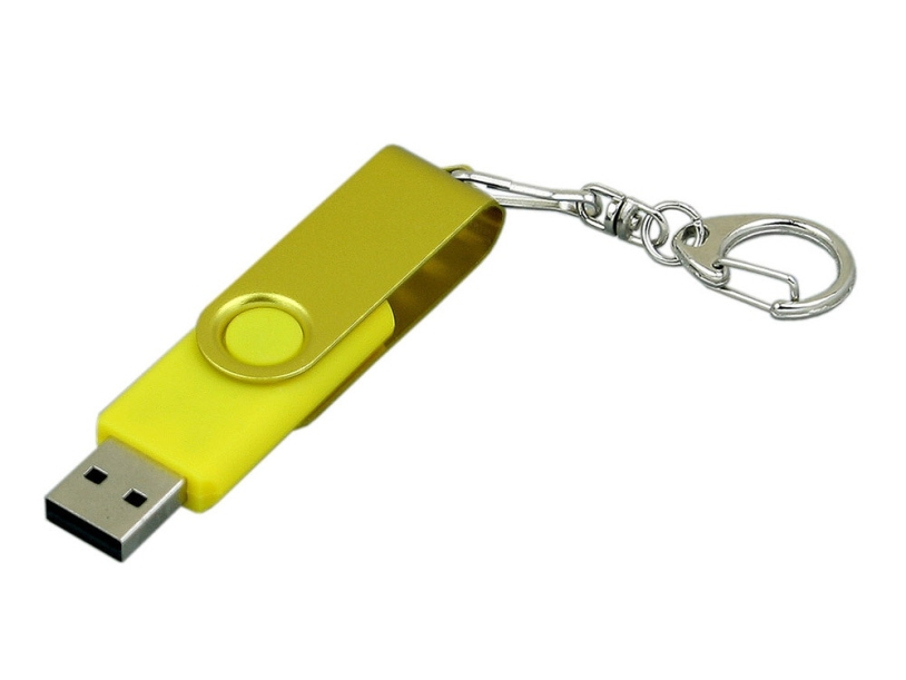 USB 2.0- флешка промо на 32 Гб с поворотным механизмом и однотонным металлическим клипом (желтый/желтый) 32Gb (Изображение 2)