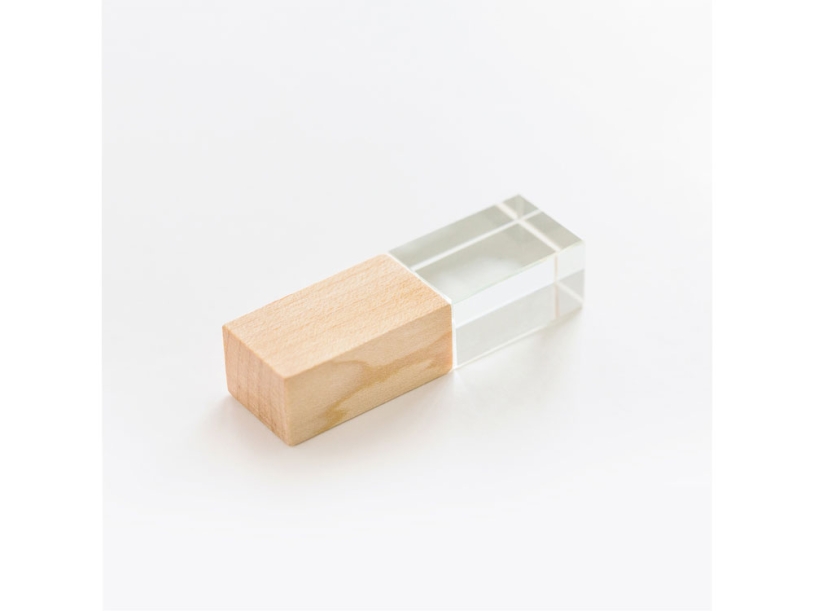 USB 2.0- флешка на 64 Гб кристалл дерево (прозрачный/натуральный) 64Gb (Изображение 1)