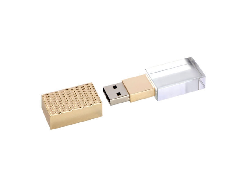 USB 2.0- флешка на 16 Гб кристалл в металле (золотистый) 16Gb (Изображение 2)