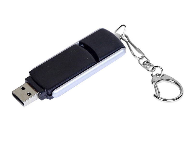 USB 3.0- флешка промо на 64 Гб с прямоугольной формы с выдвижным механизмом (черный/серебристый) 64Gb (Изображение 2)