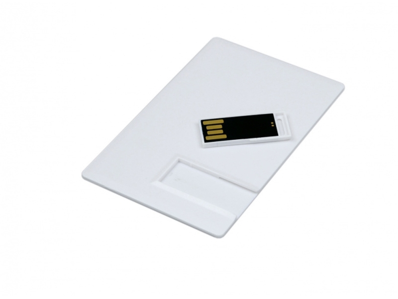 USB 2.0- флешка на 32 Гб в виде пластиковой карты с полностью выдвижным чипом (белый) 32Gb (Изображение 2)